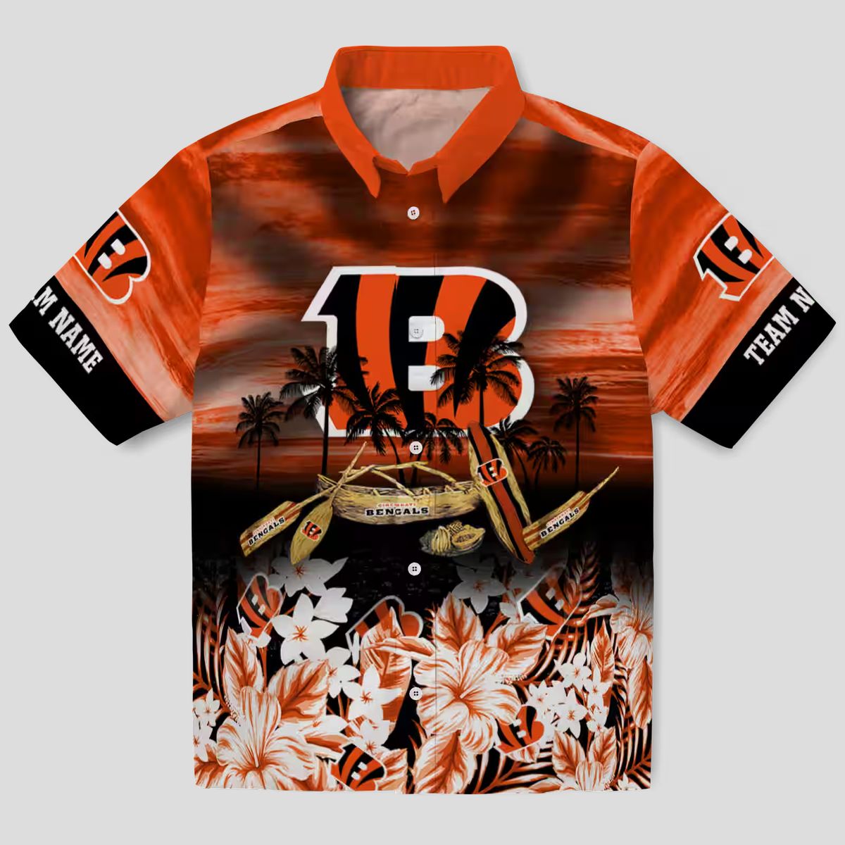 Custom Game Day Cincinnati Bengals Hawaiian Shirt - Tropical Canoe Orange Aloha Outfit