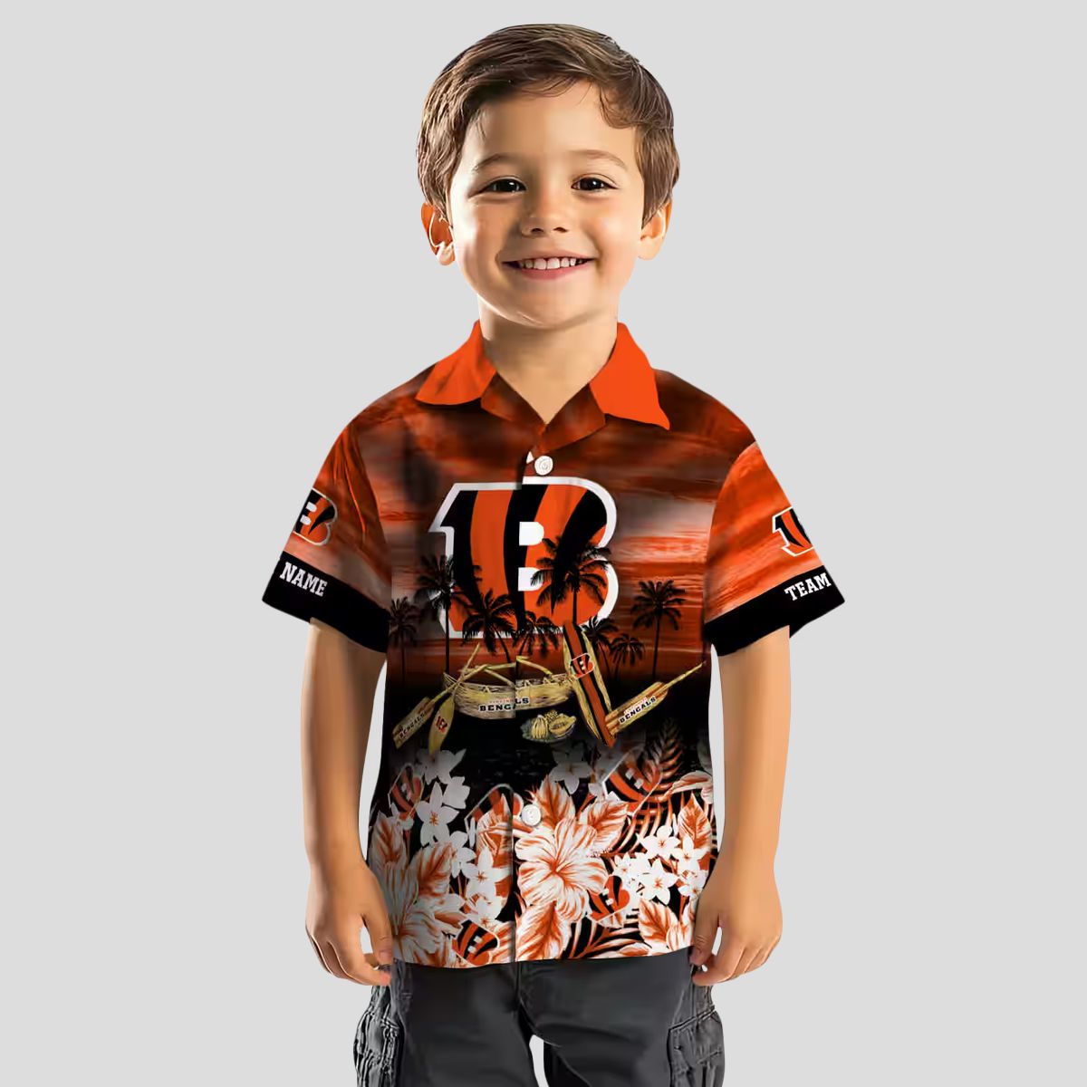 Custom Game Day Cincinnati Bengals Hawaiian Shirt - Tropical Canoe Orange Aloha Outfit