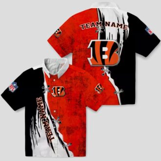Custom NFL Cincinnati Bengals Hawaiian Shirt – Edgy Streaks Orange White Aloha Print