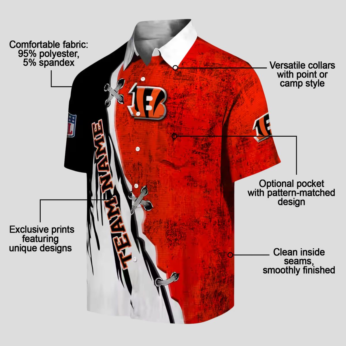 Custom NFL Cincinnati Bengals Hawaiian Shirt – Edgy Streaks Orange White Aloha Print