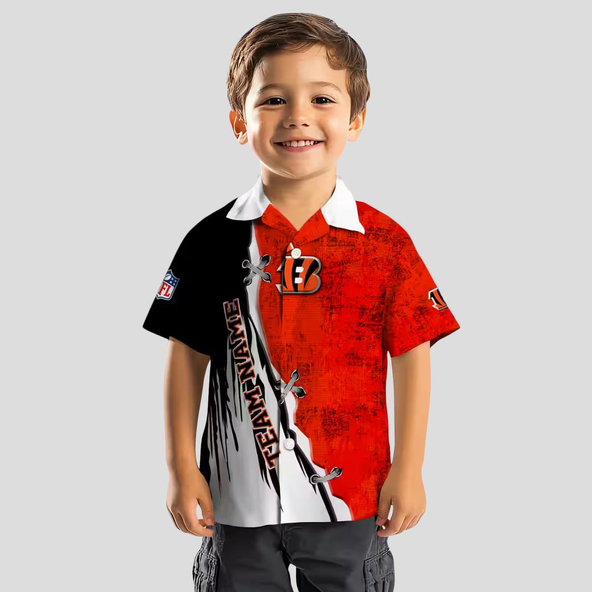 Custom NFL Cincinnati Bengals Hawaiian Shirt – Edgy Streaks Orange White Aloha Print