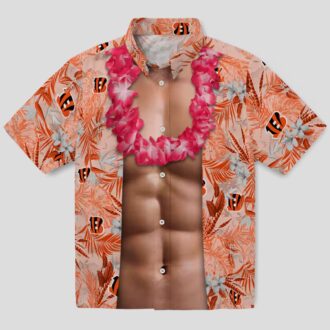 Men's Funny Cincinnati Bengals Hawaiian Shirt – Chest Illusion Orange Aloha Palm Print
