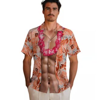Men's Funny Cincinnati Bengals Hawaiian Shirt – Chest Illusion Orange Aloha Palm Print