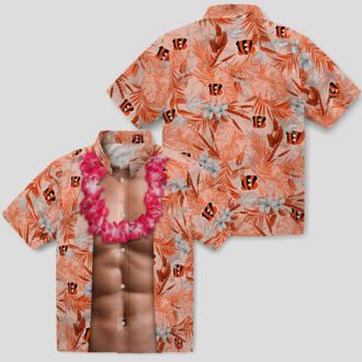 Men's Funny Cincinnati Bengals Hawaiian Shirt – Chest Illusion Orange Aloha Palm Print