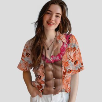 Men's Funny Cincinnati Bengals Hawaiian Shirt – Chest Illusion Orange Aloha Palm Print
