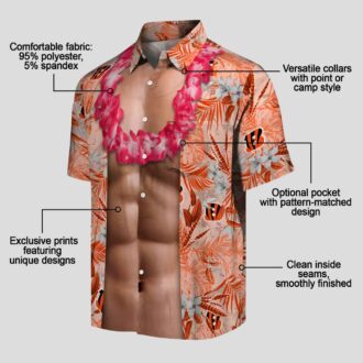 Men's Funny Cincinnati Bengals Hawaiian Shirt – Chest Illusion Orange Aloha Palm Print