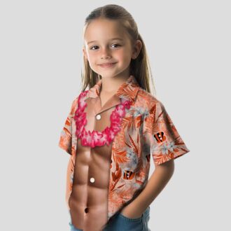 Men's Funny Cincinnati Bengals Hawaiian Shirt – Chest Illusion Orange Aloha Palm Print