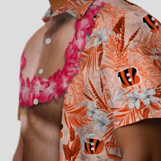 Men's Funny Cincinnati Bengals Hawaiian Shirt – Chest Illusion Orange Aloha Palm Print