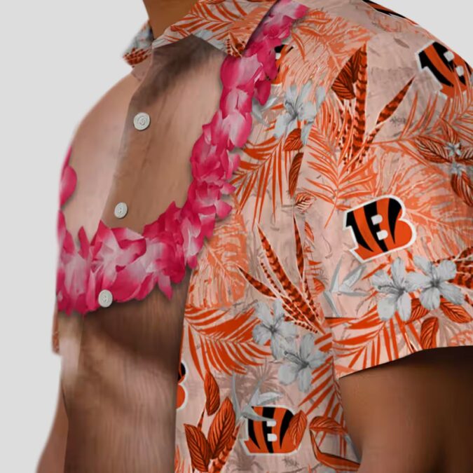 Men's Funny Cincinnati Bengals Hawaiian Shirt – Chest Illusion Orange Aloha Palm Print