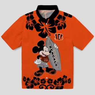 Orange Cincinnati Bengals Surfing Mickey Hawaiian Shirt - NFL Aloha Tropical Beachwear