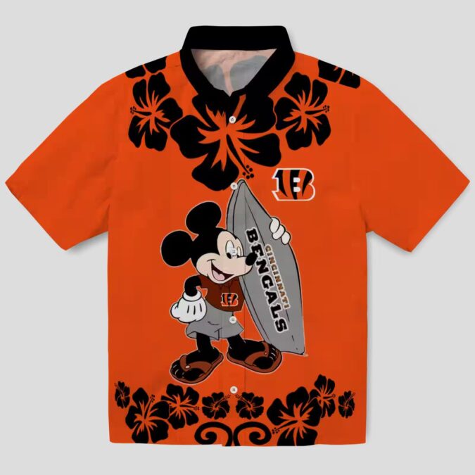 Orange Cincinnati Bengals Surfing Mickey Hawaiian Shirt - NFL Aloha Tropical Beachwear