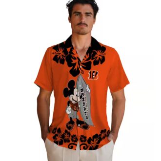 Orange Cincinnati Bengals Surfing Mickey Hawaiian Shirt - NFL Aloha Tropical Beachwear