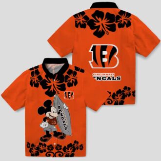 Orange Cincinnati Bengals Surfing Mickey Hawaiian Shirt - NFL Aloha Tropical Beachwear