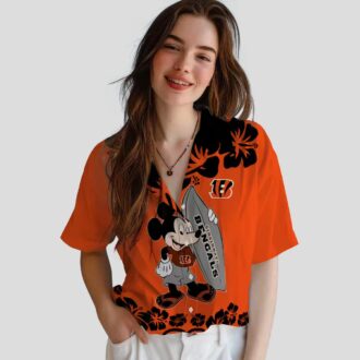 Orange Cincinnati Bengals Surfing Mickey Hawaiian Shirt - NFL Aloha Tropical Beachwear