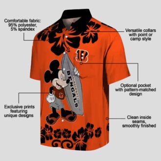 Orange Cincinnati Bengals Surfing Mickey Hawaiian Shirt - NFL Aloha Tropical Beachwear