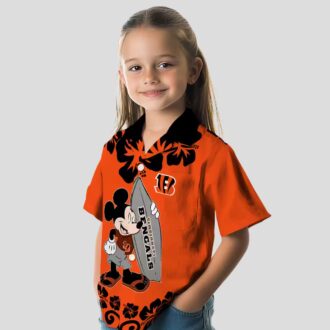 Orange Cincinnati Bengals Surfing Mickey Hawaiian Shirt - NFL Aloha Tropical Beachwear