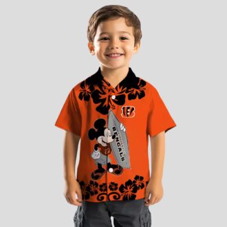 Orange Cincinnati Bengals Surfing Mickey Hawaiian Shirt - NFL Aloha Tropical Beachwear