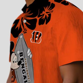 Orange Cincinnati Bengals Surfing Mickey Hawaiian Shirt - NFL Aloha Tropical Beachwear
