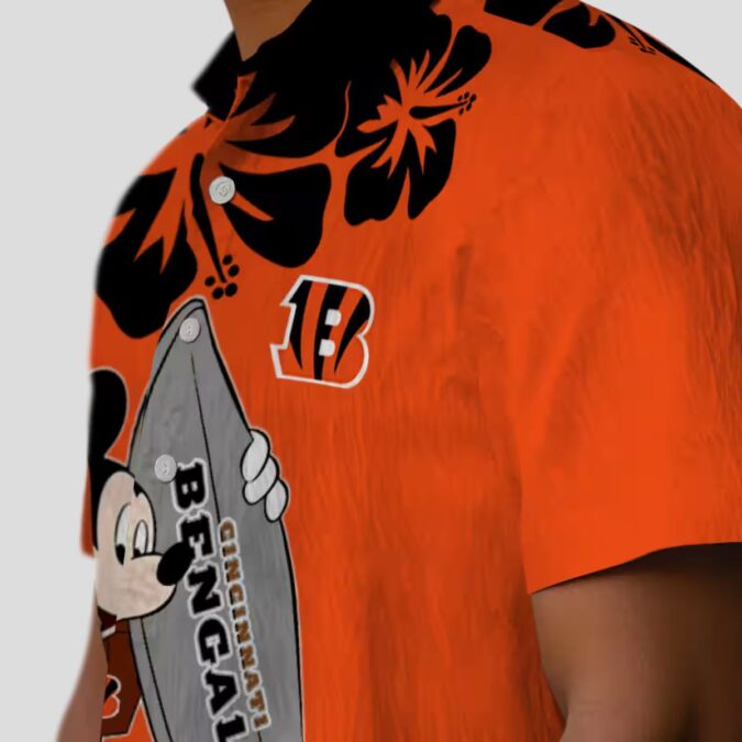 Orange Cincinnati Bengals Surfing Mickey Hawaiian Shirt - NFL Aloha Tropical Beachwear