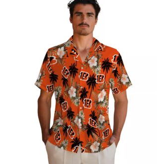 Palm Tree & Floral Cincinnati Bengals Orange Hawaiian Shirt - NFL Game Day Beachwear