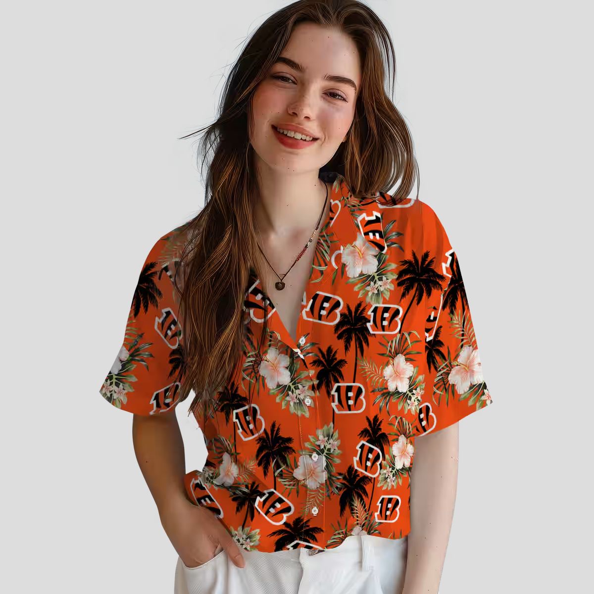 Palm Tree & Floral Cincinnati Bengals Orange Hawaiian Shirt - NFL Game Day Beachwear