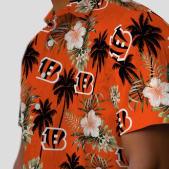 Palm Tree & Floral Cincinnati Bengals Orange Hawaiian Shirt - NFL Game Day Beachwear