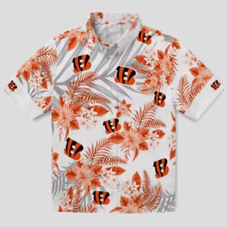 Women's Cincinnati Bengals Hawaiian Shirt - Hibiscus Palm Orange White Tailgate Wear