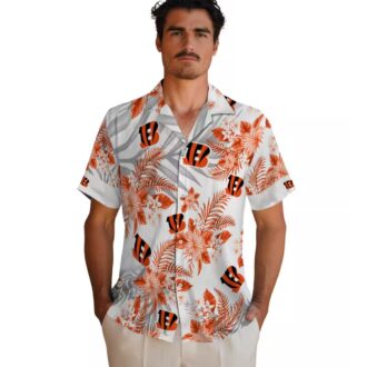 Women's Cincinnati Bengals Hawaiian Shirt - Hibiscus Palm Orange White Tailgate Wear