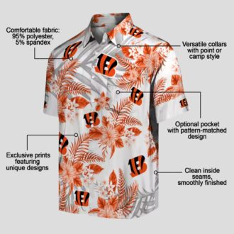 Women's Cincinnati Bengals Hawaiian Shirt - Hibiscus Palm Orange White Tailgate Wear