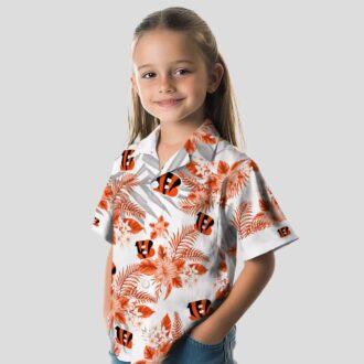 Women's Cincinnati Bengals Hawaiian Shirt - Hibiscus Palm Orange White Tailgate Wear