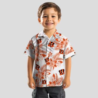 Women's Cincinnati Bengals Hawaiian Shirt - Hibiscus Palm Orange White Tailgate Wear