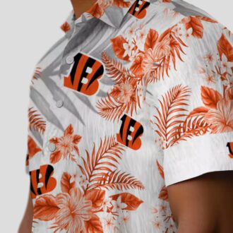 Women's Cincinnati Bengals Hawaiian Shirt - Hibiscus Palm Orange White Tailgate Wear