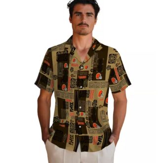 Cleveland Browns Aloha Button Up Shirt, Brown Tribal Pattern Hawaiian Outfit for Summer