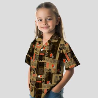 Cleveland Browns Aloha Button Up Shirt, Brown Tribal Pattern Hawaiian Outfit for Summer