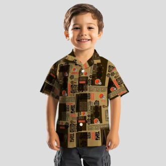 Cleveland Browns Aloha Button Up Shirt, Brown Tribal Pattern Hawaiian Outfit for Summer