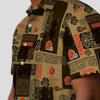 Cleveland Browns Aloha Button Up Shirt, Brown Tribal Pattern Hawaiian Outfit for Summer
