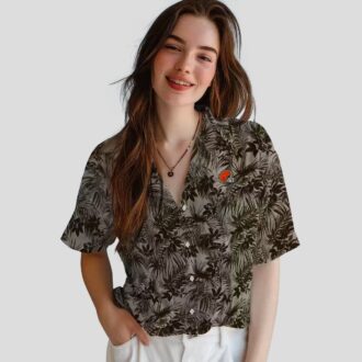 Cleveland Browns Aloha Hawaiian Shirt, Brown Leaf Design Summer Outfit for Football Fans