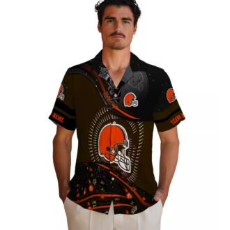 Cleveland Browns Aloha Shirt, Black Brown Football Wave Beachwear for Fans