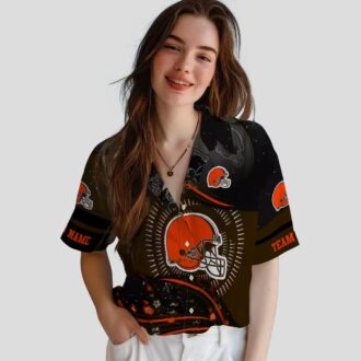 Cleveland Browns Aloha Shirt, Black Brown Football Wave Beachwear for Fans