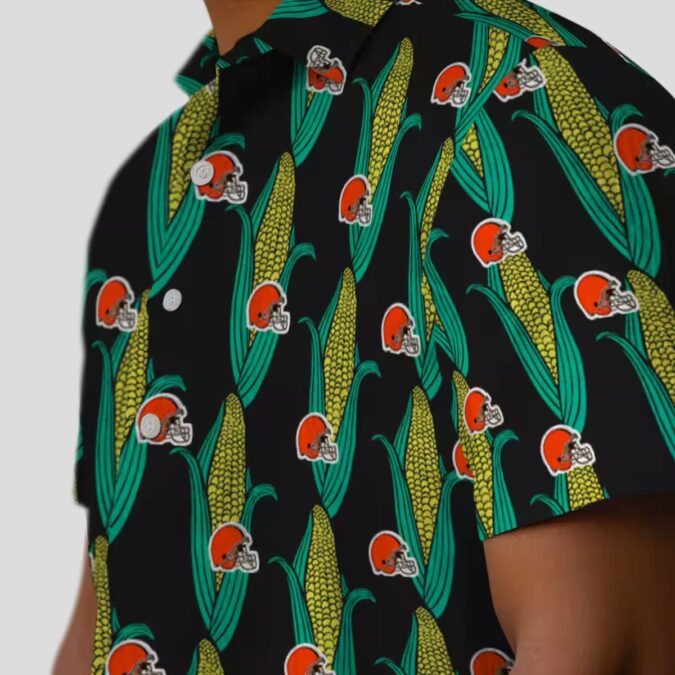 Cleveland Browns Black Green Hawaiian Shirt, Tropical Corn Design Game Day Outfit