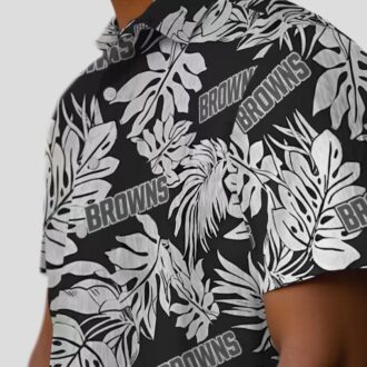 Cleveland Browns Black Hawaiian Shirt, Tropical Monstera Leaf Button Up for NFL Fans