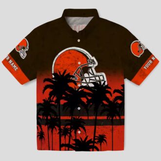 Cleveland Browns Custom Hawaiian Shirt, Sunset Beach Brown Black Button Up for Fans