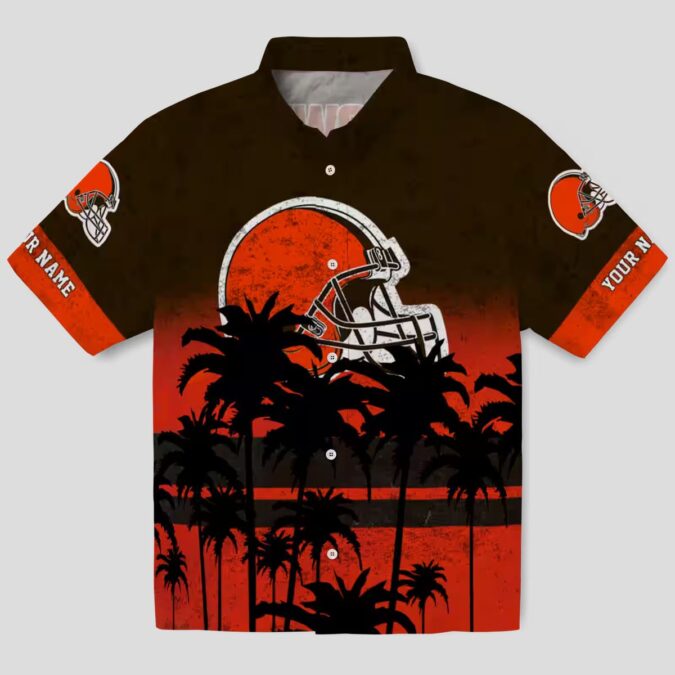 Cleveland Browns Custom Hawaiian Shirt, Sunset Beach Brown Black Button Up for Fans
