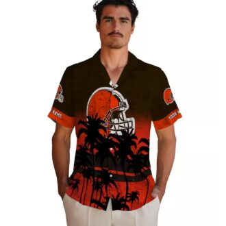 Cleveland Browns Custom Hawaiian Shirt, Sunset Beach Brown Black Button Up for Fans