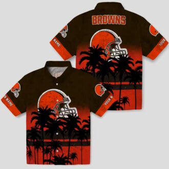 Cleveland Browns Custom Hawaiian Shirt, Sunset Beach Brown Black Button Up for Fans