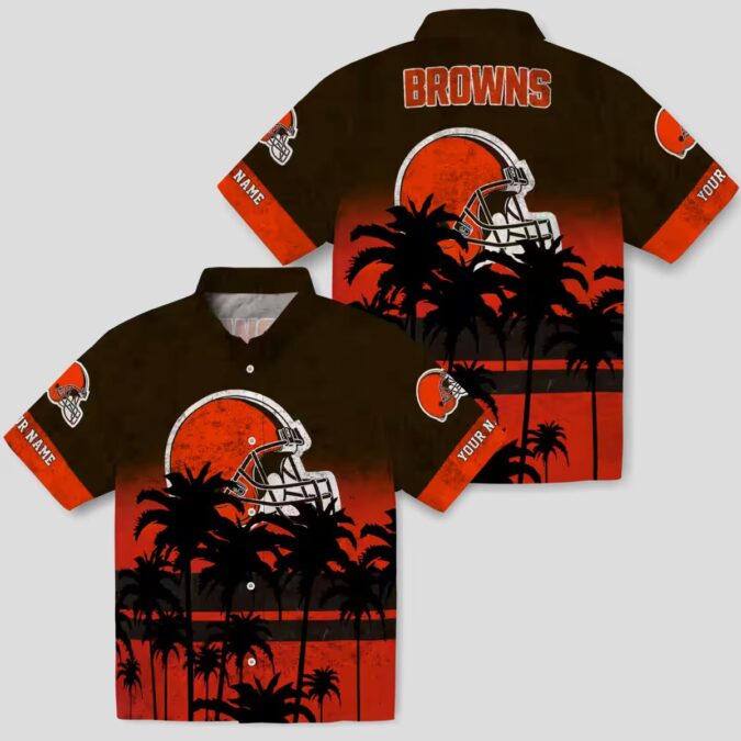 Cleveland Browns Custom Hawaiian Shirt, Sunset Beach Brown Black Button Up for Fans