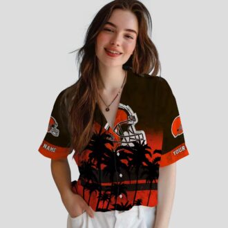 Cleveland Browns Custom Hawaiian Shirt, Sunset Beach Brown Black Button Up for Fans