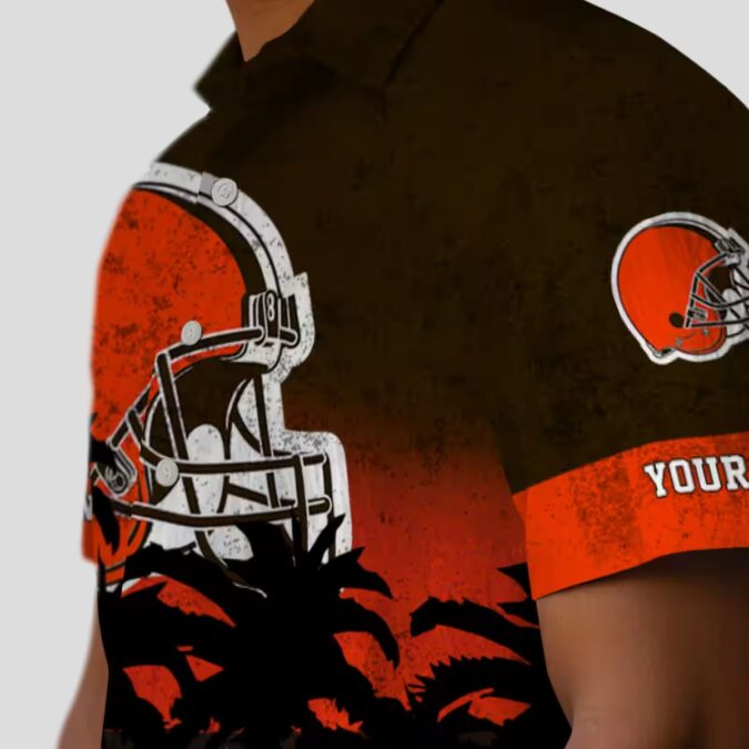 Cleveland Browns Custom Hawaiian Shirt, Sunset Beach Brown Black Button Up for Fans