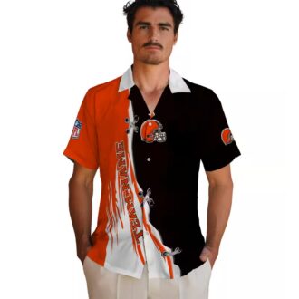 Cleveland Browns Edgy Streaks Hawaiian Shirt, Custom Brown White NFL Fan Gear