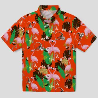 Cleveland Browns Flamingo Hawaiian Shirt, Green Brown Foliage Beach Outfit